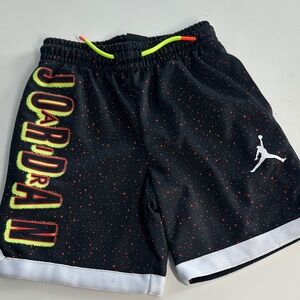 Nike Black Kids Air Jordan Shorts with Neon Green Drawcord & Orange Speckle